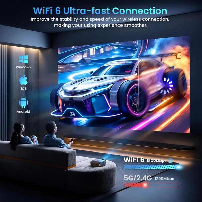 Smart Projector with WiFi 6 & Bluetooth 5.3 – Netflix-Compatible, High-Brightness Streaming Device