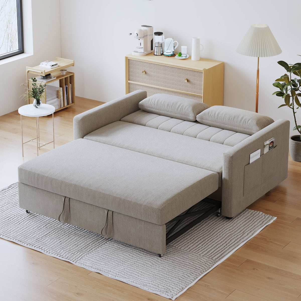 Noodeniya 54" Twins Pull Out Sofa Bed, Modern Convertible Sleeper Couch, Fabric Loveseat for Small Place, Light Gray