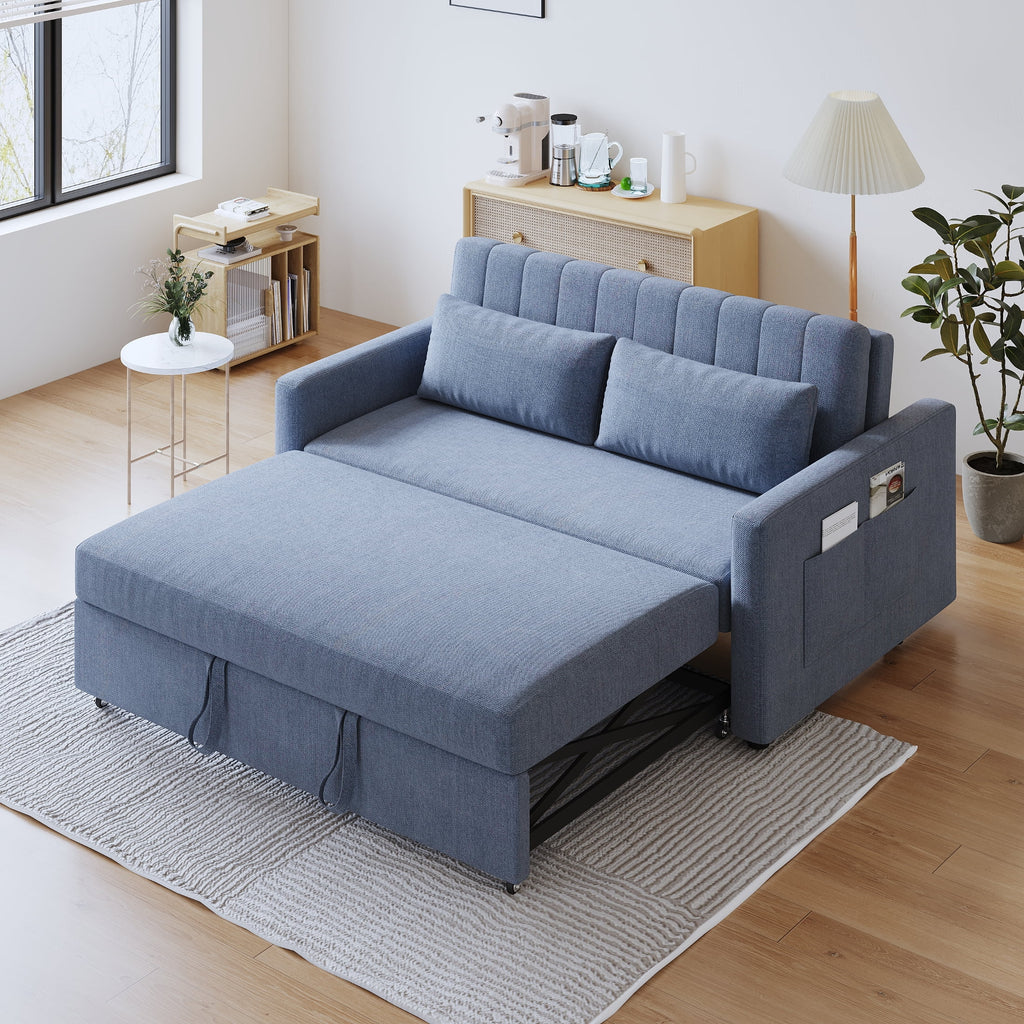 Noodeniya 54" Twins Pull Out Sofa Bed, Modern Convertible Sleeper Couch, Fabric Loveseat for Small Place, Light Gray