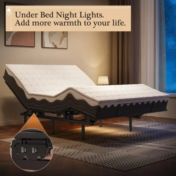 Smart Adjustable Base – Full-Size Bed Frame with Quiet Dual Motors, Zero-G Mode & Custom Presets