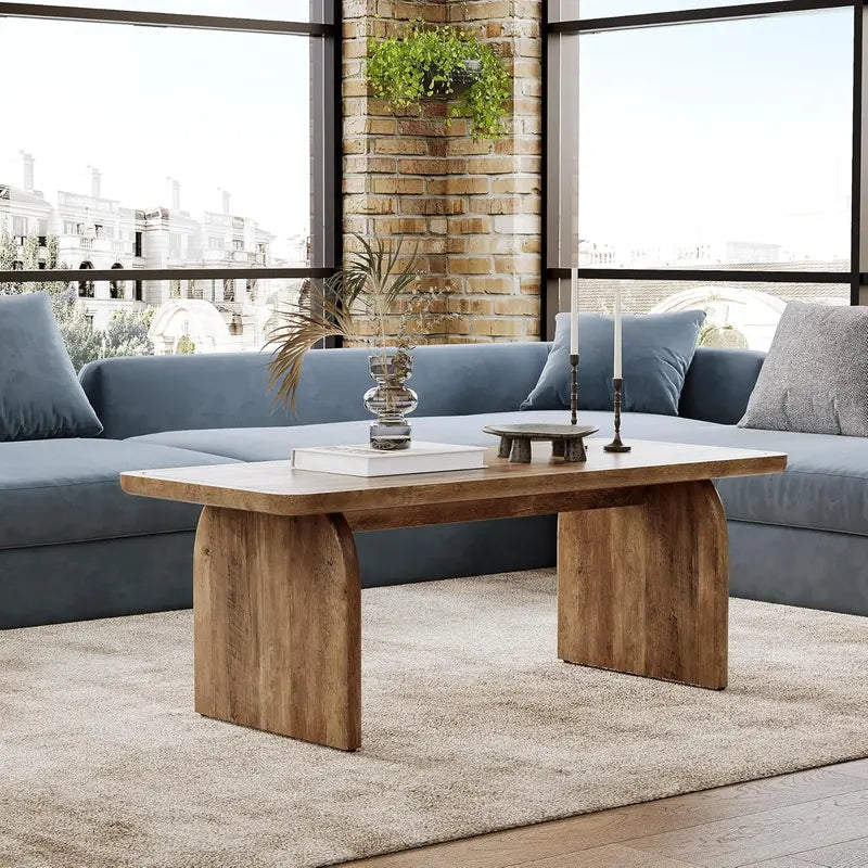 LITTLE TREE Farmhouse Round Coffee Table – 47″ Wooden Center Table with Rounded Corners, Ideal for Living Rooms & Bedrooms