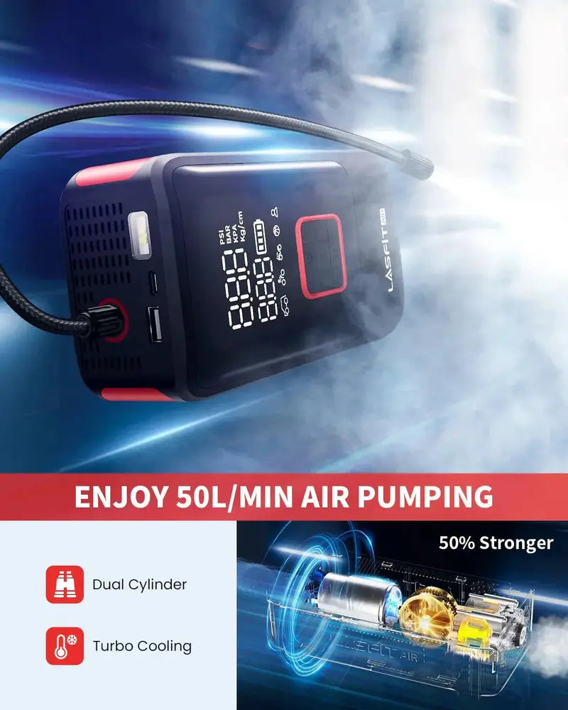 Cordless/Corded Digital Tire Inflator – 150 PSI Portable Air Compressor with Auto-Shutoff, 12000mAh Battery & Dual Power Options