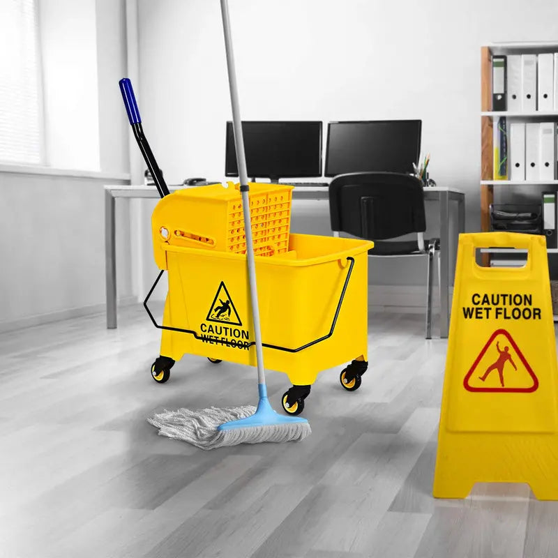 Commercial-Grade Mop Bucket with Wringer – Portable 21-Quart Yellow Cleaning Station