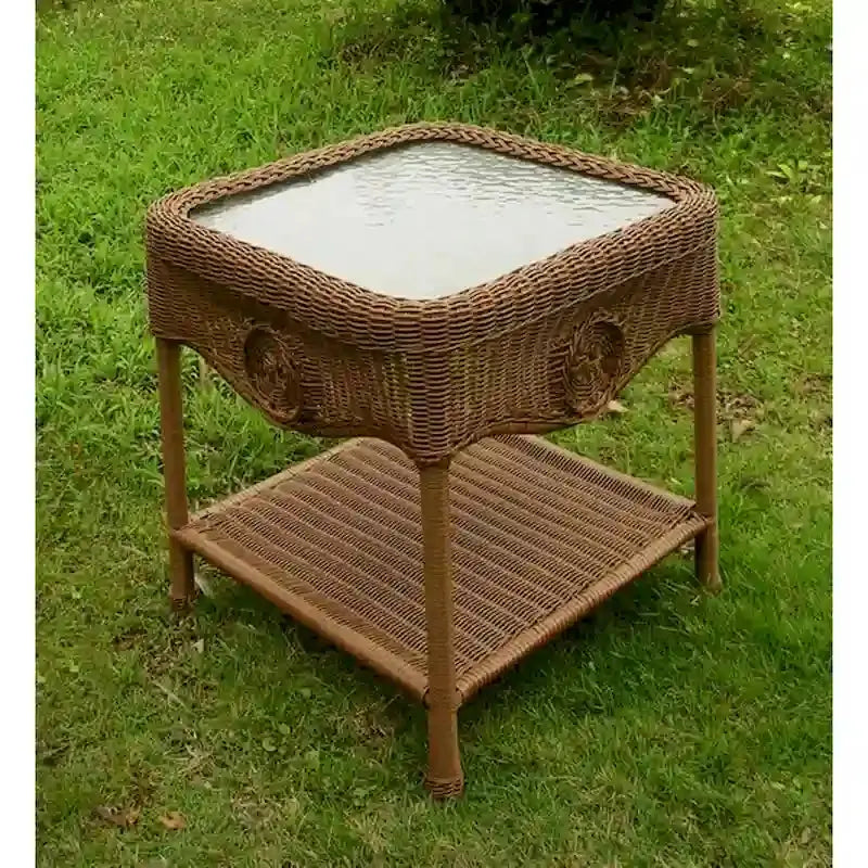Riviera Resin Wicker Side Table – 18-Inch Lightweight Indoor/Outdoor Accent Piece