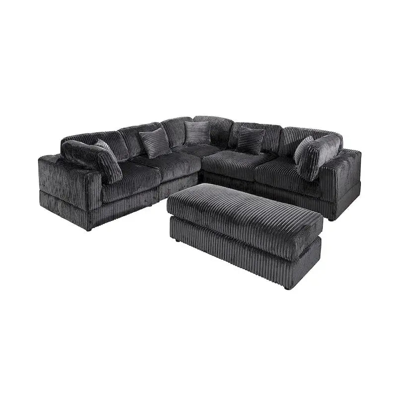Oversized Corduroy L-Shaped Modular Sectional Sofa – Customizable 6-Piece Configuration