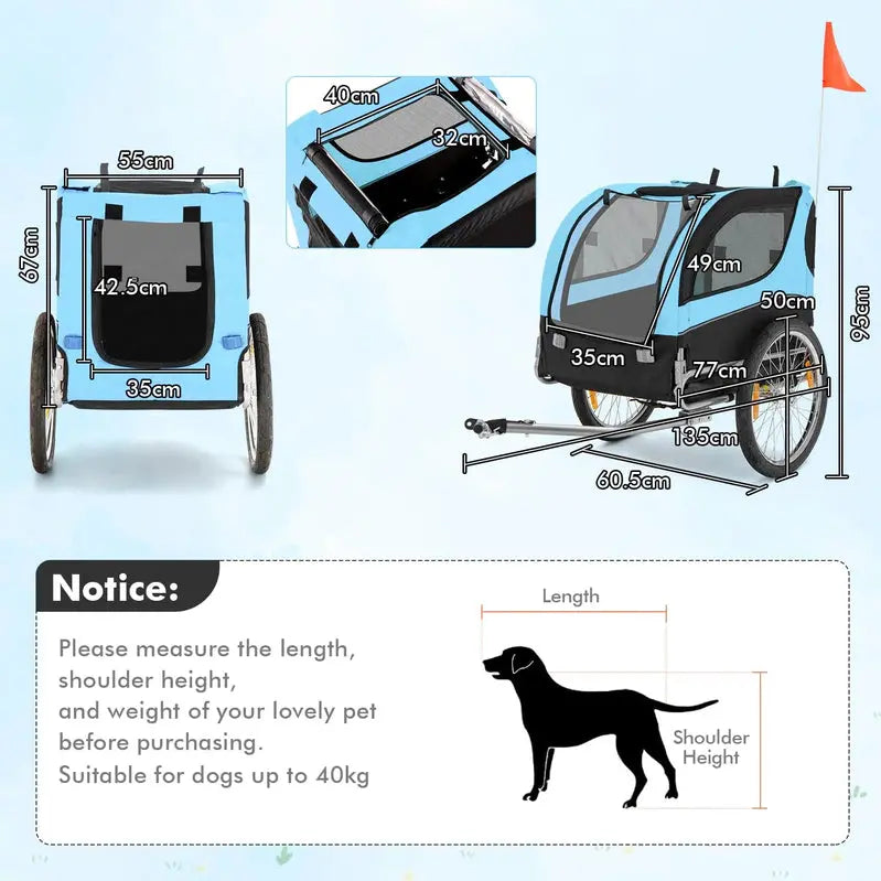Pet Bike Trailer – 40kg Capacity, Secure Enclosure for Small to Medium Dogs