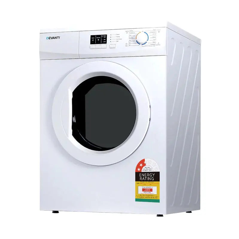 Devanti 7kg Vented Tumble Dryer – Compact White Capacity Dryer with Multiple Programs