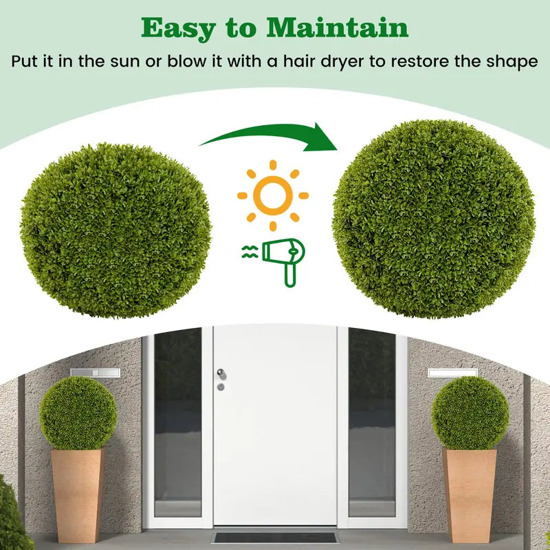 Set of Two 20-Inch Faux Boxwood Topiaries – Outdoor-Ready Round Hedge Balls with Fluffy Texture
