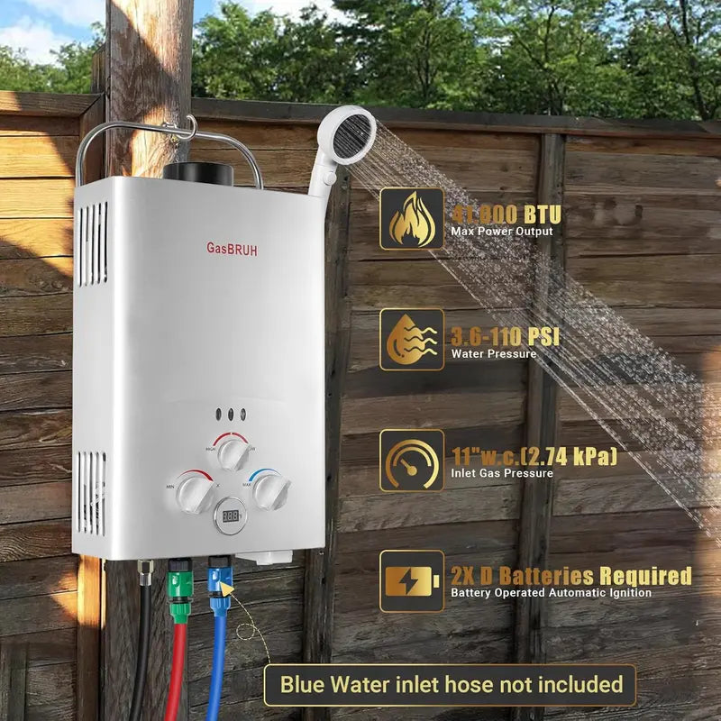 Portable Propane Tankless Water Heater – 1.58 GPM Outdoor RV/Camping Model with Overheat Protection & Indoor Use Capability