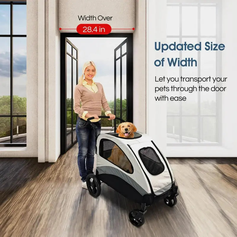 Large or Dual-Pet Foldable Stroller with 4-Wheel Jogger Design and All-Terrain Wagon Functionality