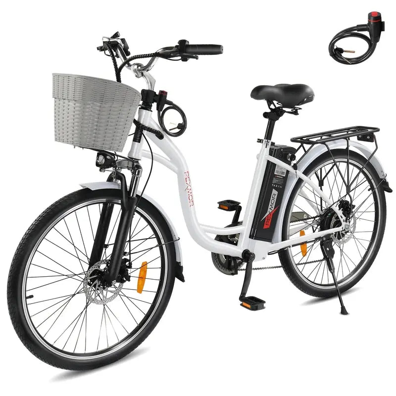 PEXMOR 350W Commuter E-Bike – 26″ Cruiser with Shimano 6-Speed, Removable 36V Battery & Dual Suspension