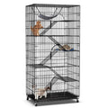 SINGES 6-Tier Large Cat Cage Kennel, Metal Wire Playpen with Bed, Black, for 1-3 Cats or Small Pets