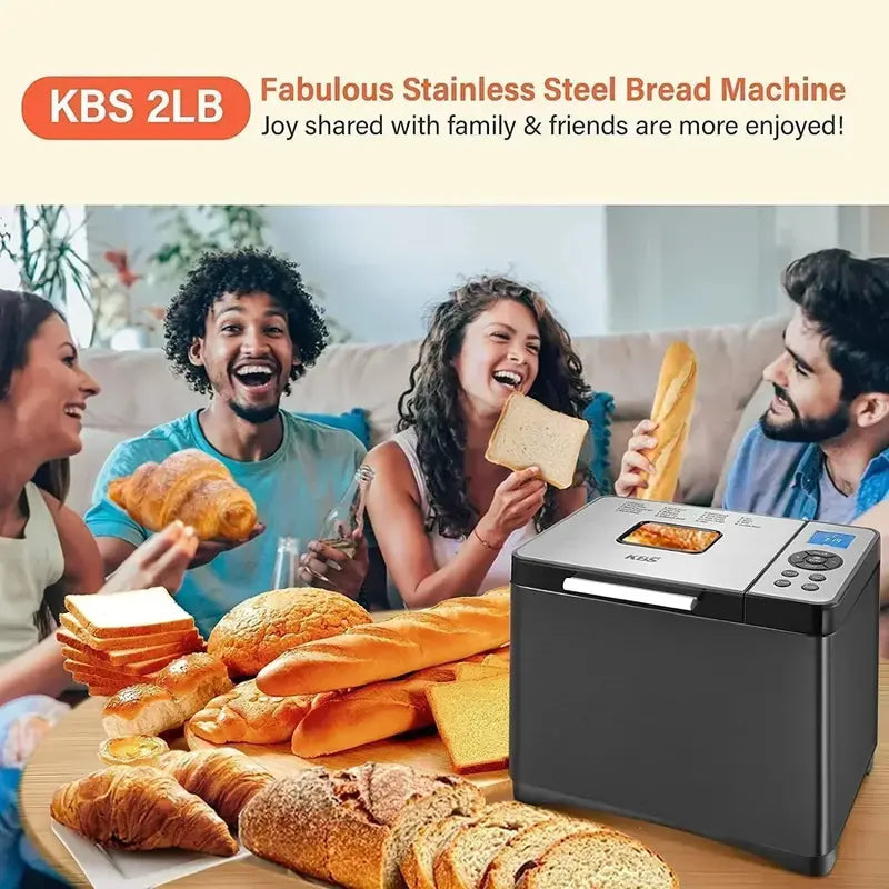 KBS 2LB Stainless Steel Bread Maker – 19-in-1 Fully Automatic Machine with Ceramic Baking Pan