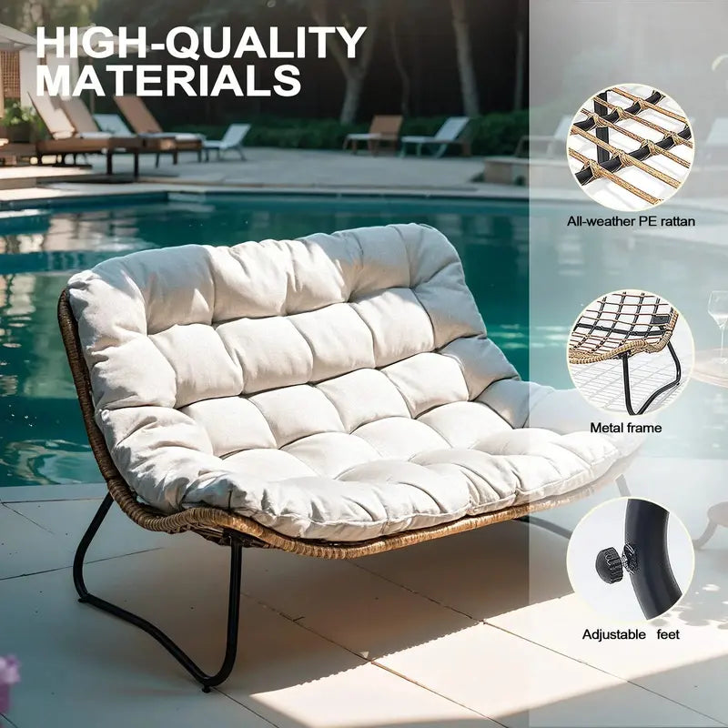 Crestlive All-Weather Outdoor Loveseat – Rattan Weave with Plush Cushions, Beige Patio Sofa