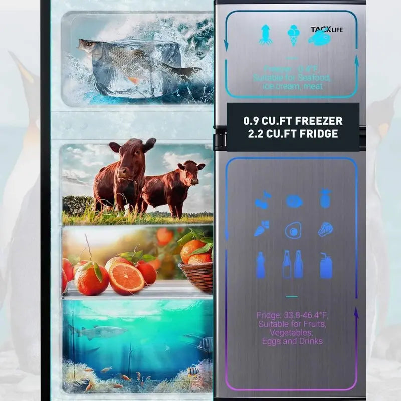 Compact Mini Fridge with Freezer – 3.1 Cu. Ft. Energy-Efficient Refrigerator Featuring LED Interior Lighting