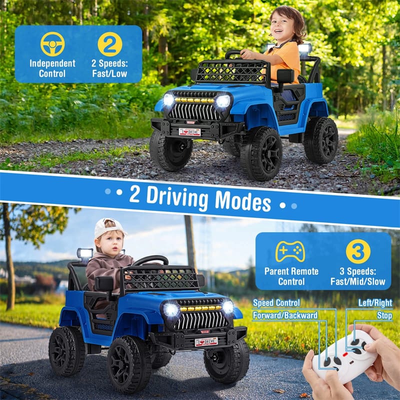 12V Kids Ride On Truck Car, Battery Powered Electric Vehicle with Parental Remote, LED Lights & Music Player for Boys & Girls Aged 3+