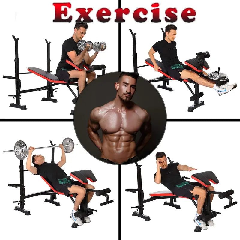 OPPSDECOR 6-in-1 Adjustable Weight Bench & Squat Rack Combo Set