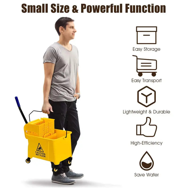 Commercial-Grade Mop Bucket with Wringer – Portable 21-Quart Yellow Cleaning Station