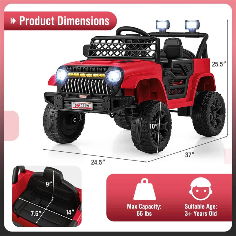 12V Kids Ride On Truck Car, Battery Powered Electric Vehicle with Parental Remote, LED Lights & Music Player for Boys & Girls Aged 3+