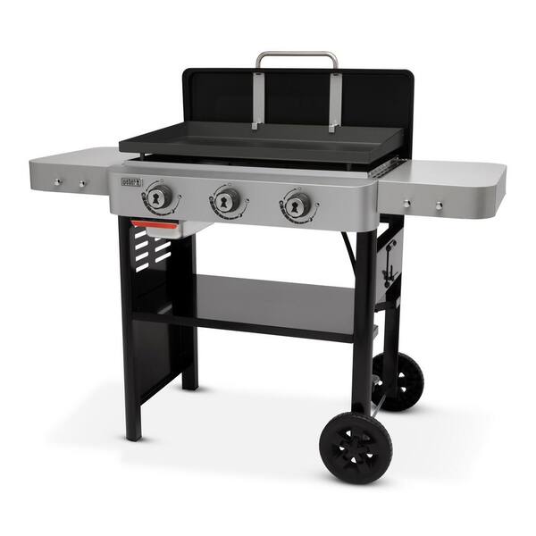 3 Burner Propane Gas Grill 28 in. Flat Top Griddle in Black