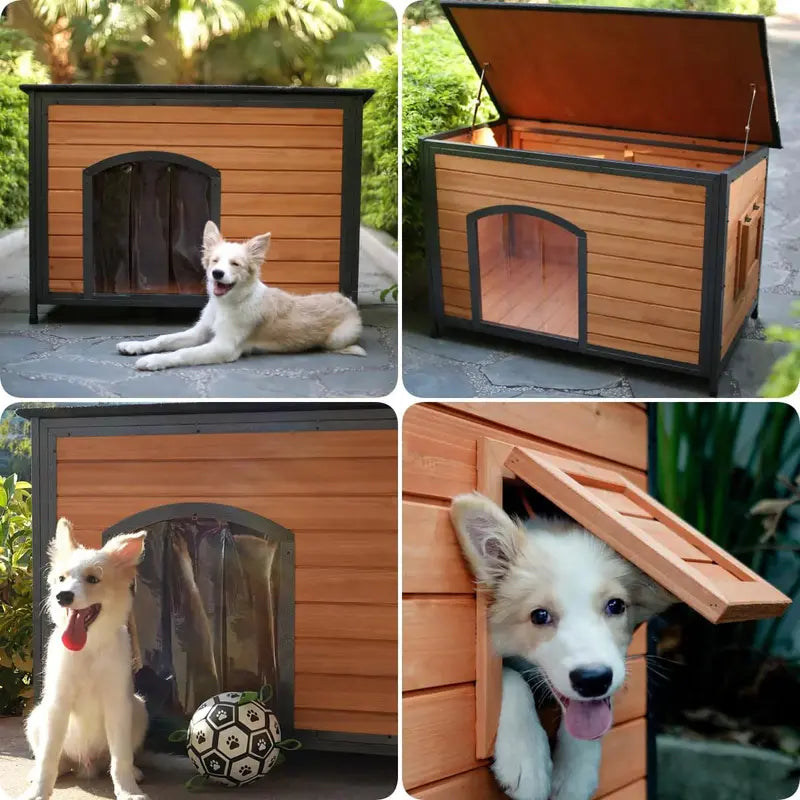 Insulated 43-Inch L-Shaped Outdoor Dog House – Fully Sealed Foam Construction, Reinforced Metal Frame, All-Season Shelter