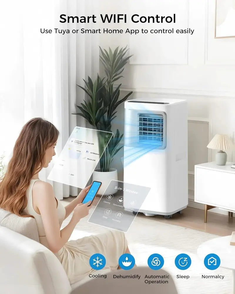 Smart 16,000 BTU Portable Air Conditioner — 5-in-1 WiFi AC Unit (Cool/Fan/Dehumidify/Heat/Air Purify), No Drainage Required, App-Controlled