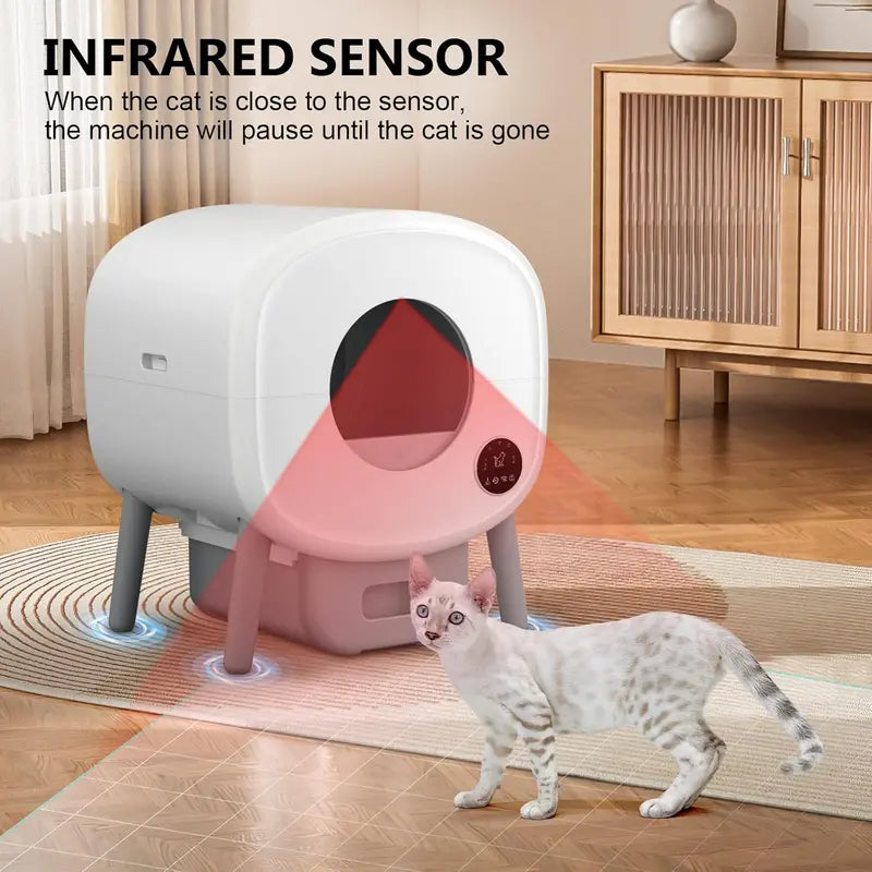 Smart Self-Cleaning Cat Litter Box – App-Controlled Automatic Unit with Safety Sensors and 2-Pack Garbage Bags