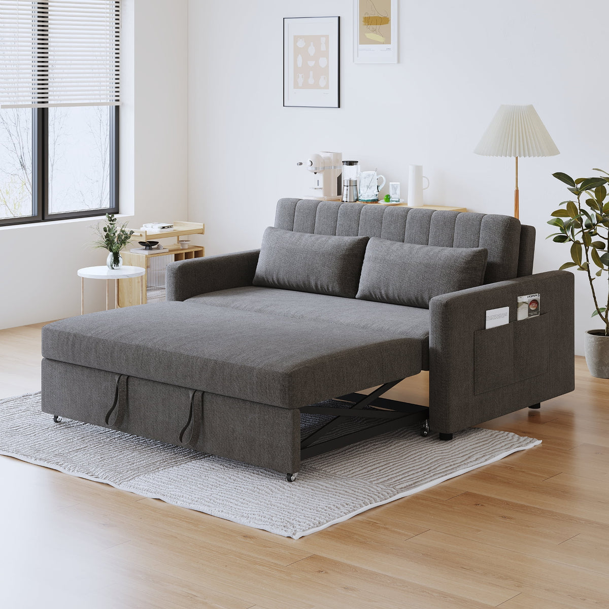 Noodeniya 54" Twins Pull Out Sofa Bed, Modern Convertible Sleeper Couch, Fabric Loveseat for Small Place, Light Gray