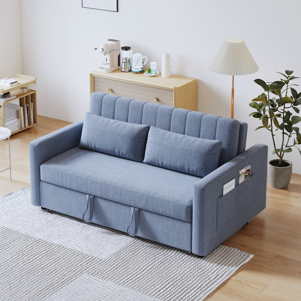 Noodeniya 54" Twins Pull Out Sofa Bed, Modern Convertible Sleeper Couch, Fabric Loveseat for Small Place, Light Gray