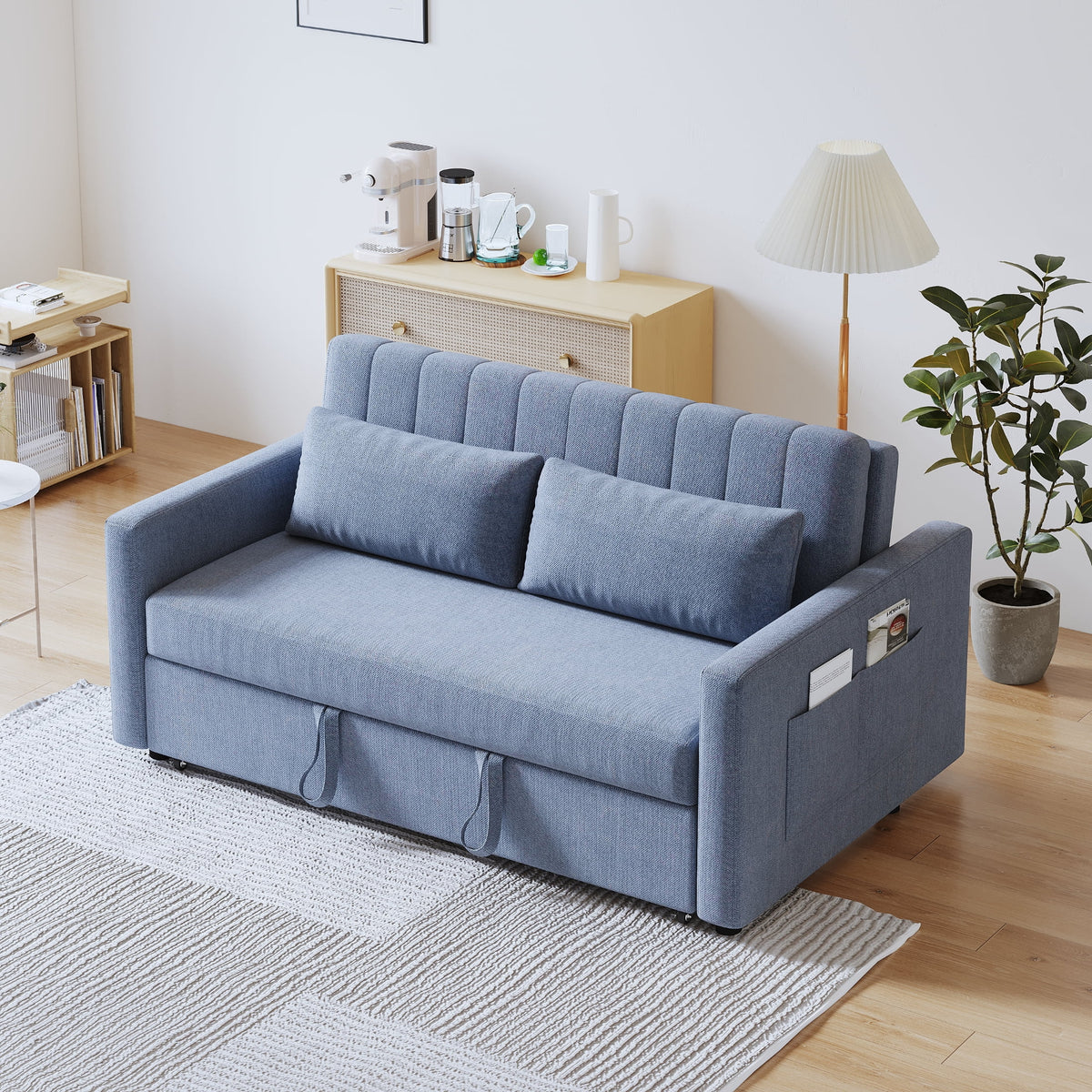 Noodeniya 54" Twins Pull Out Sofa Bed, Modern Convertible Sleeper Couch, Fabric Loveseat for Small Place, Light Gray