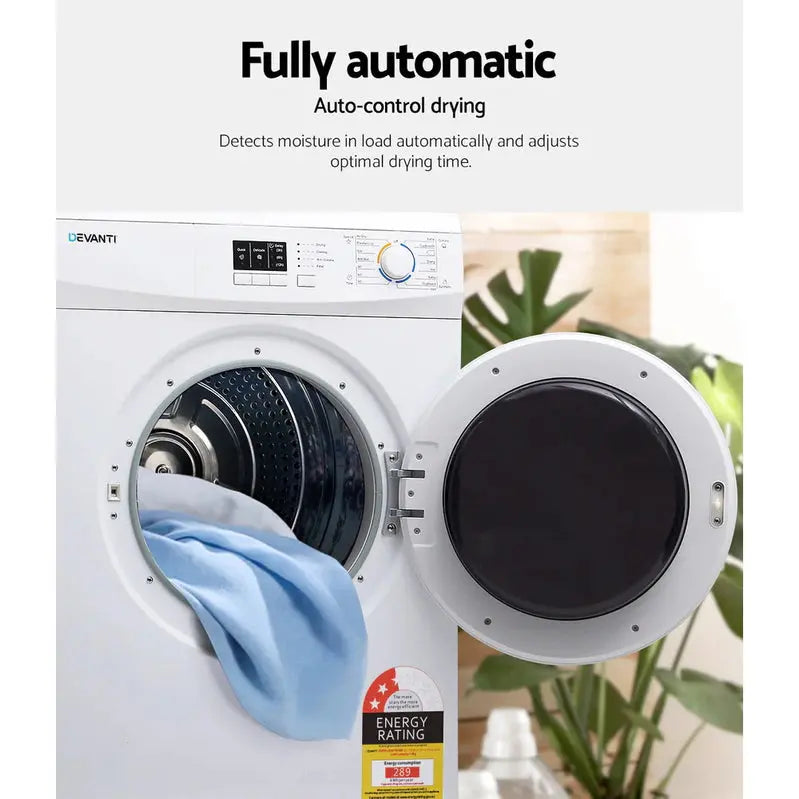 Devanti 7kg Vented Tumble Dryer – Compact White Capacity Dryer with Multiple Programs