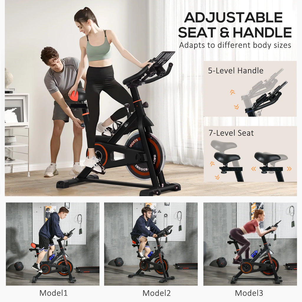 Soozier Exercise Bike, Flywheel Indoor Stationary Bike, Adjustable Height and Resistance, with LCD Monitor, 264 lb. Weight Capacity, Black and Red
