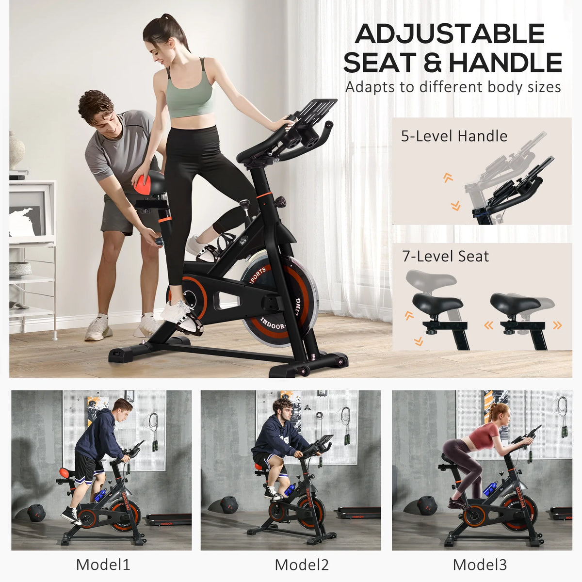 Soozier Exercise Bike, Flywheel Indoor Stationary Bike, Adjustable Height and Resistance, with LCD Monitor, 264 lb. Weight Capacity, Black and Red