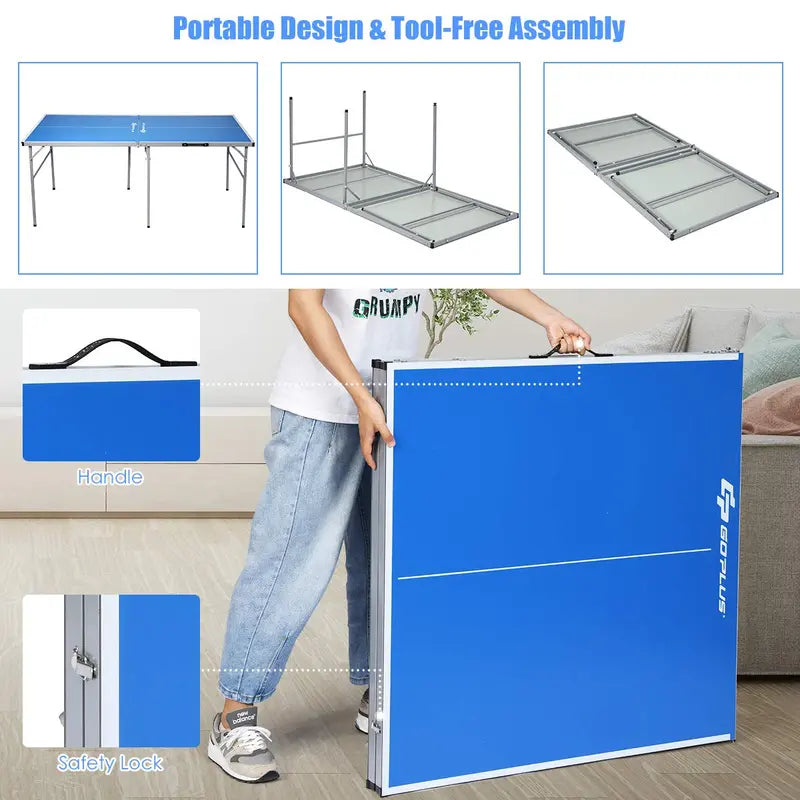 Pre-Assembled Portable Ping Pong Table – Folding Table Tennis Set with Net
