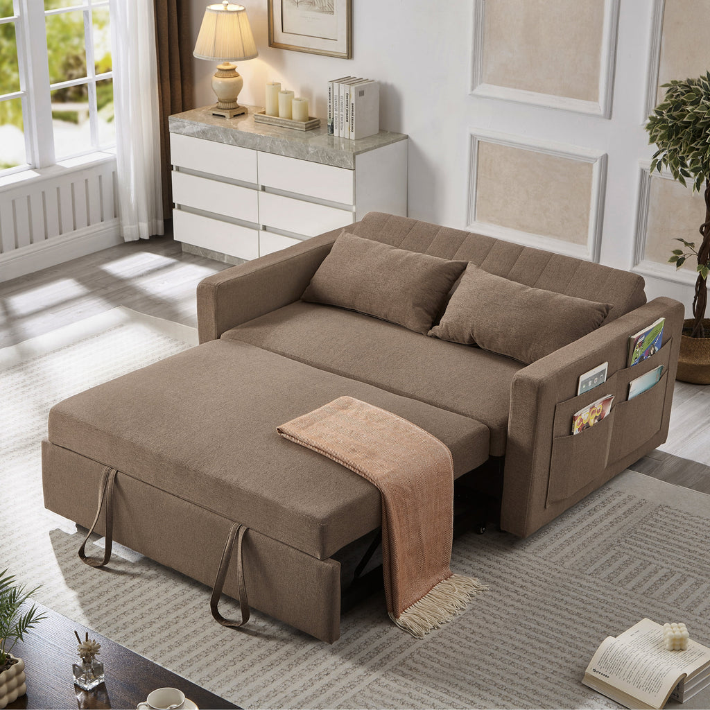 Noodeniya 54" Twins Pull Out Sofa Bed, Modern Convertible Sleeper Couch, Fabric Loveseat for Small Place, Light Gray