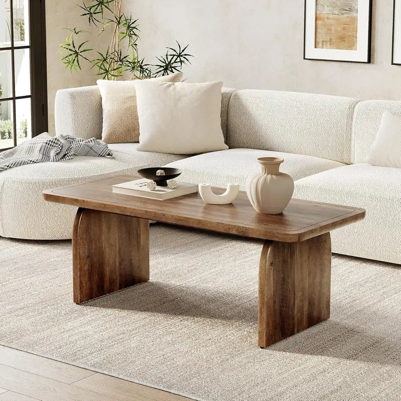 LITTLE TREE Farmhouse Round Coffee Table – 47″ Wooden Center Table with Rounded Corners, Ideal for Living Rooms & Bedrooms