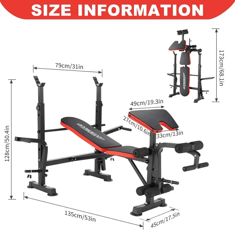 OPPSDECOR 6-in-1 Adjustable Weight Bench & Squat Rack Combo Set
