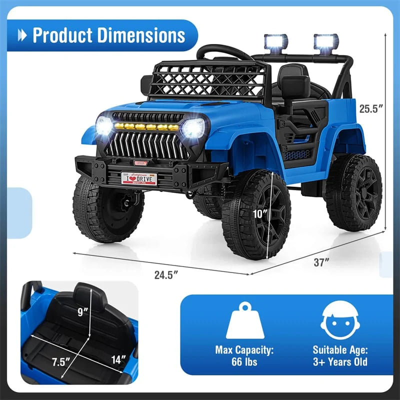 12V Kids Ride On Truck Car, Battery Powered Electric Vehicle with Parental Remote, LED Lights & Music Player for Boys & Girls Aged 3+