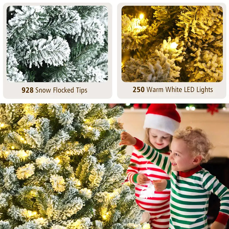 Snow-Flocked Artificial Christmas Tree – Realistic Hinged Fir Design with Natural Branch Texture