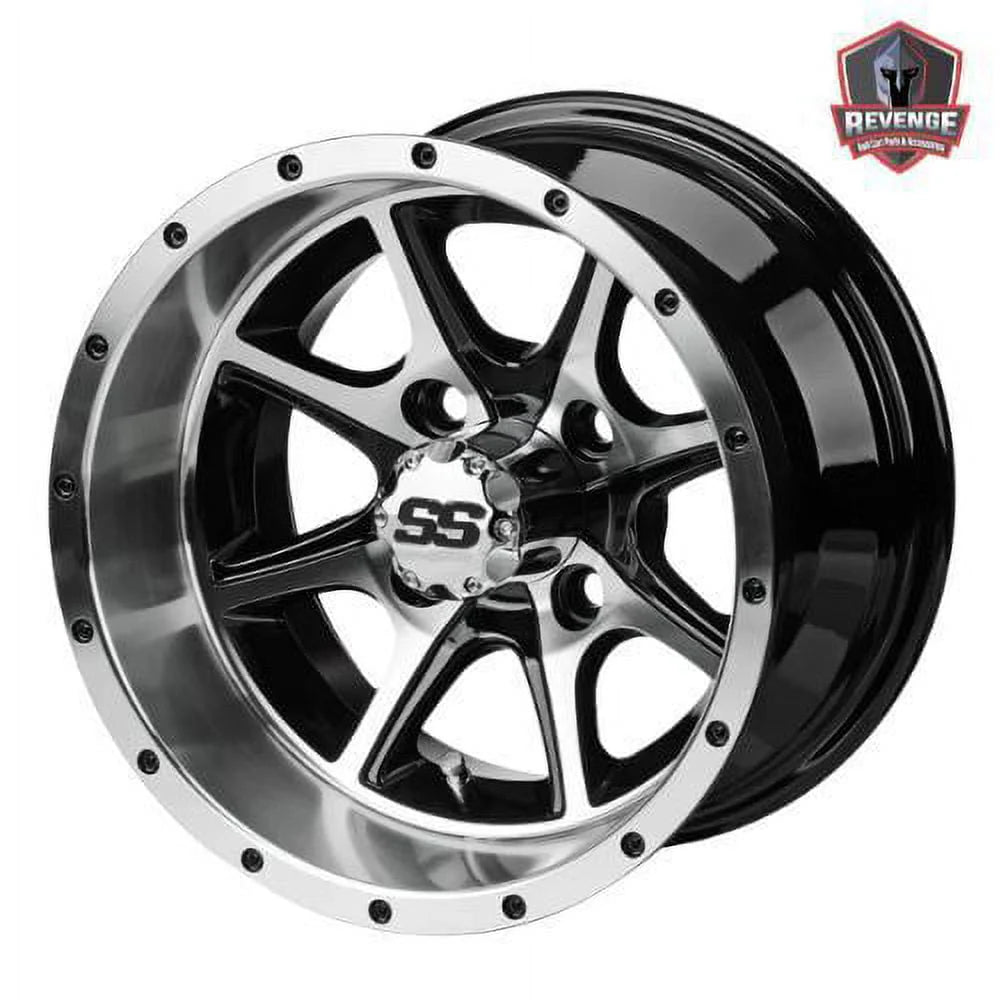12" Azusa Machined Black Golf Cart Wheels and Tires Combo (205/30 - 12) Set of 4