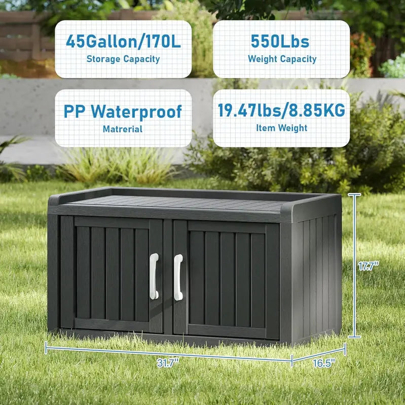 Kamaboko Waterproof Shoe Storage Cabinet – UV-Resistant Outdoor/Indoor Entryway Bench with Dual Barn Doors