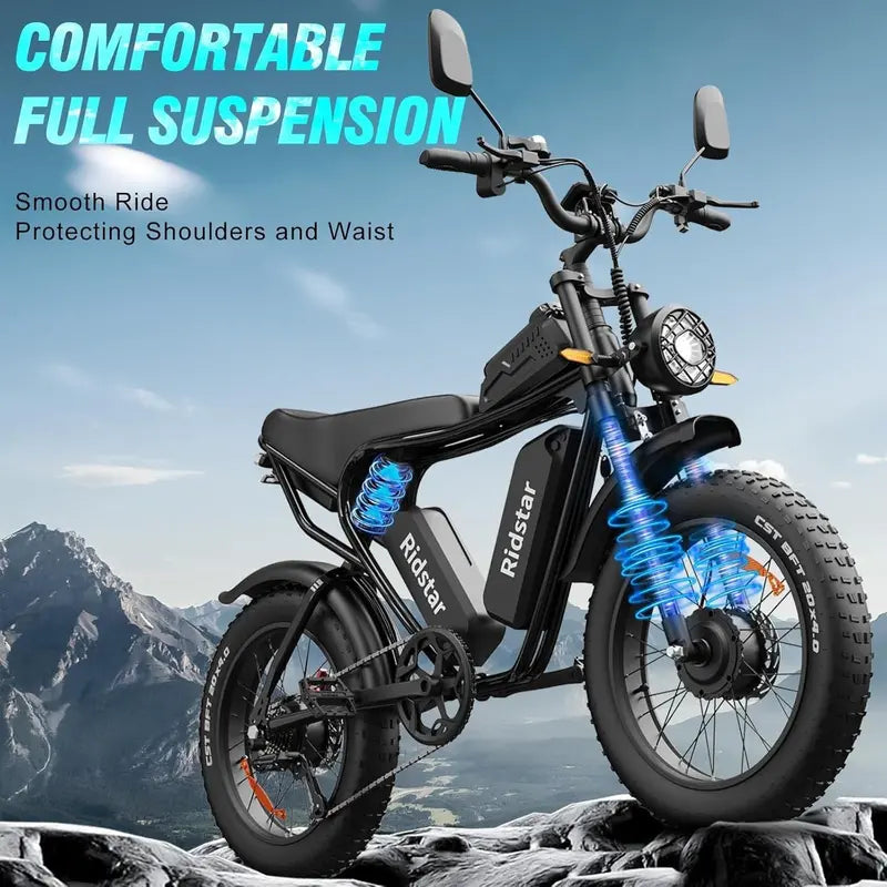 Q20 All-Terrain Fat Tire E-Bike – 2000W, 52V, 30–180 Mile Range for Adults