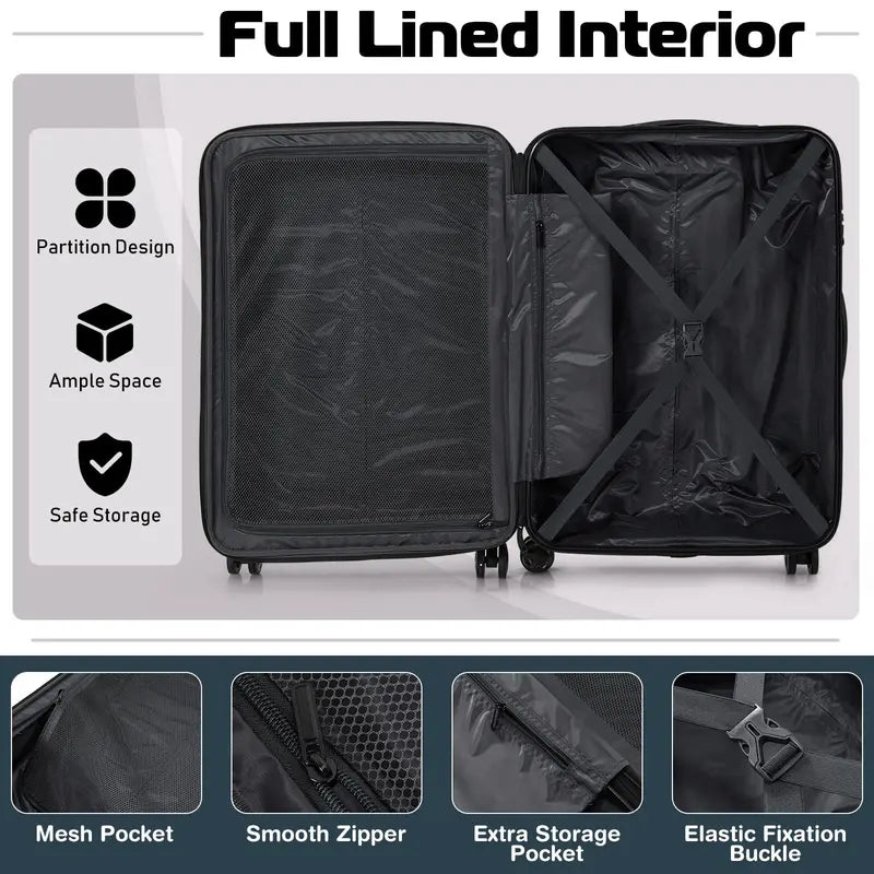 Expandable 3-Piece Spinner Luggage Set for Travel