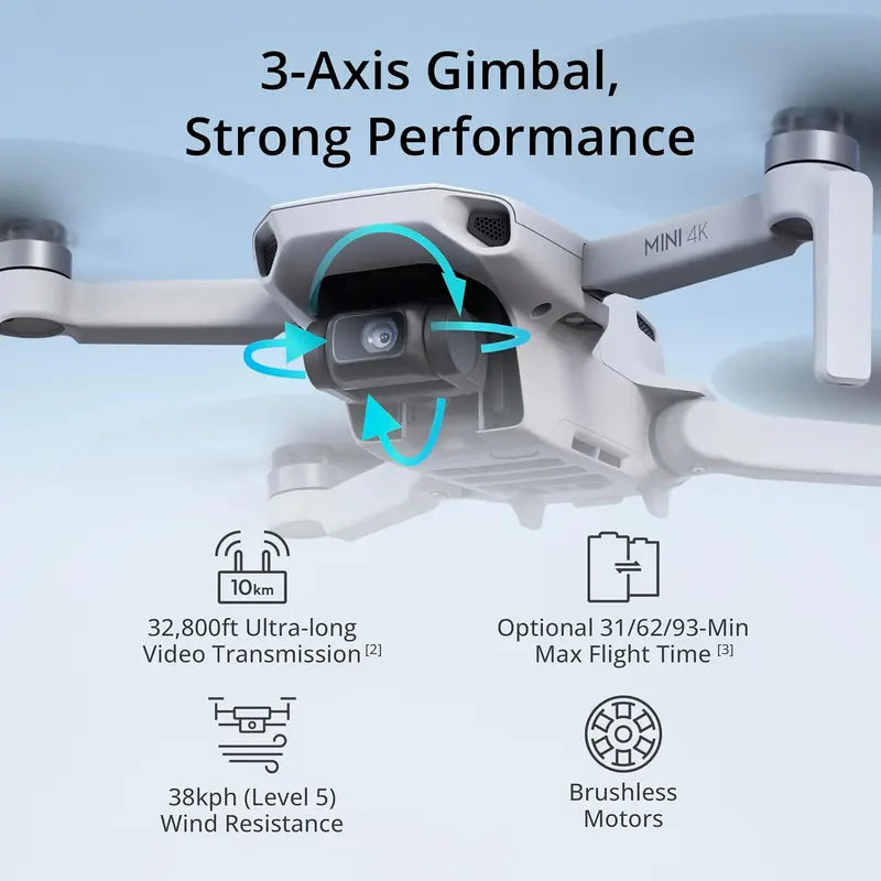 DJI Mini 4K Drone – Ultra-Compact 4K UHD Camera Drone Under 249g with 3-Axis Gimbal & 31-Min Flight