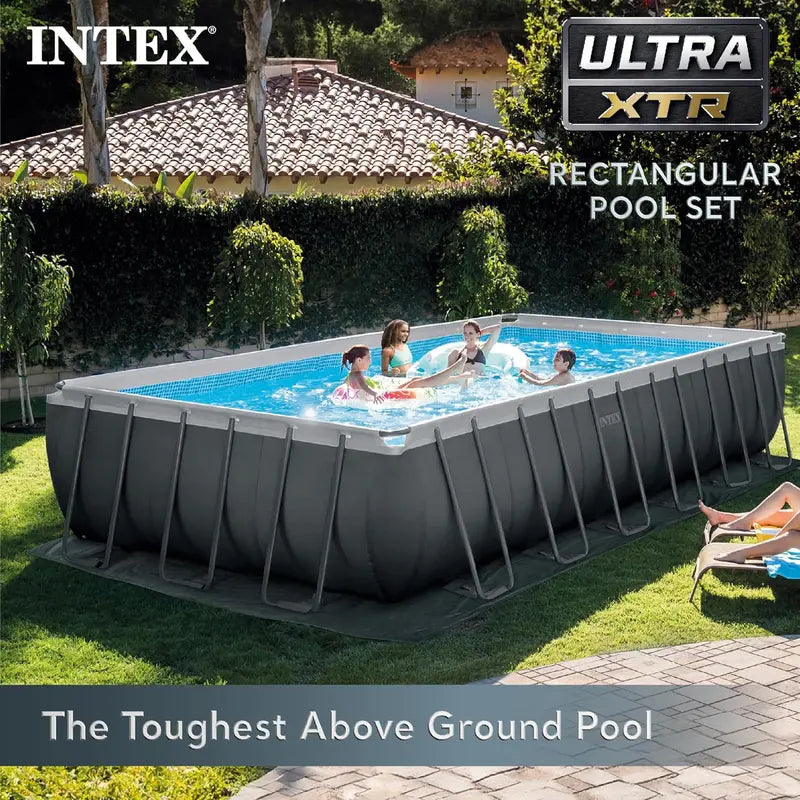 Rectangular Above-Ground Swimming Pool Set – Includes 1200 GPH Sand Filter, Cover & Safety Ladder