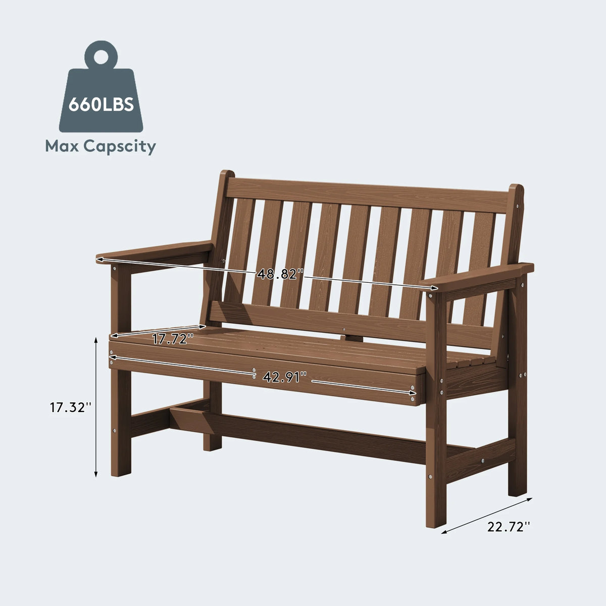 SERWALL Outdoor Bench for 2 - Person, Weather - Resistant HDPE with Aluminum Reinforcement, Supports 660 lb, Comfortable Seating for Patio, Garden, and Porch, Black
