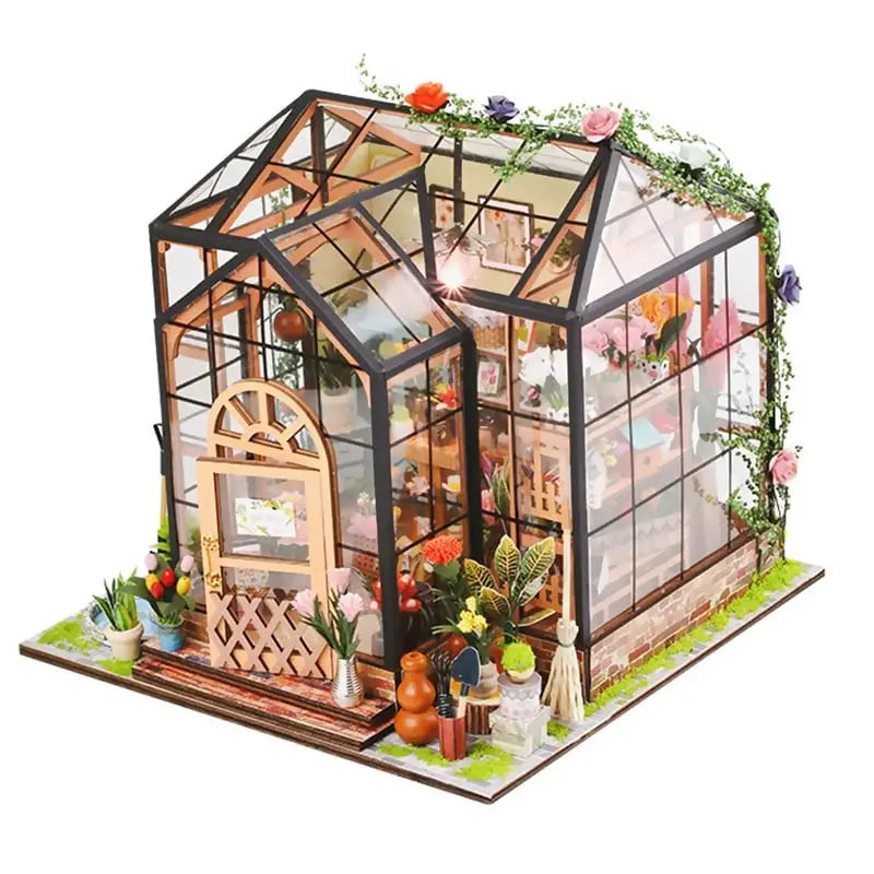 Jenny's Greenhouse DIY Miniature Dollhouse Kit – Wooden Flowerhouse Toy for Kids