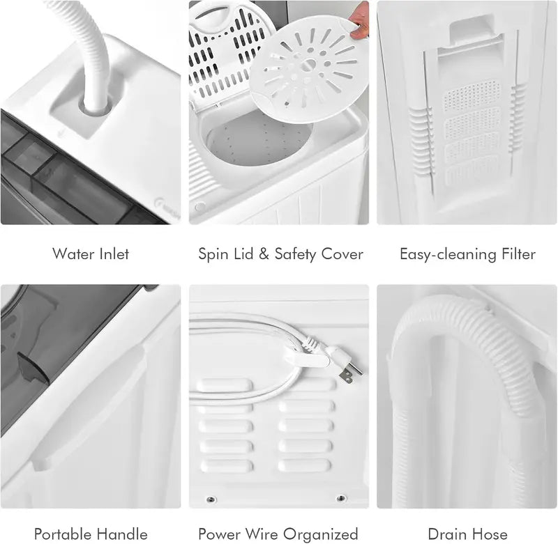 COSTWAY Twin-Tub Portable Washer – 26 lb Total Capacity (18 lb Wash + 8 lb Spin), Built-in Drain Pump & Timer Knob for Small Spaces