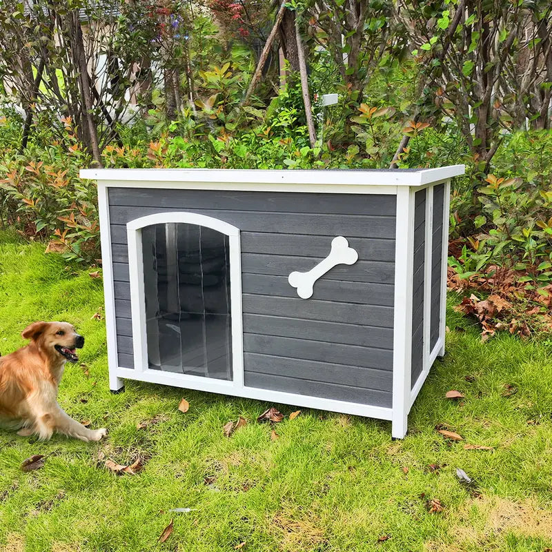 Outdoor Dog House, Large Wooden Waterproof Dog Cage, Windproof Warm Dog Kennel Easy to Assemble