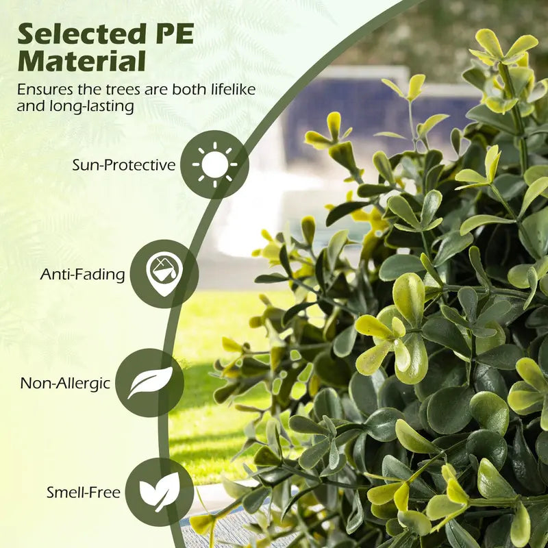 Set of 2 Faux Boxwood Topiary Trees – 3-Foot Outdoor-Ready Ball Shrubs in Weighted Cement Pots